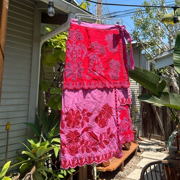 FARM RIO Red Palm Tree Richelieu Midi Skirt - Picture 2 of 6